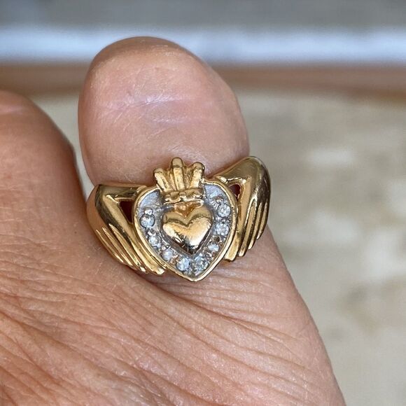 14K & Diamonds Heavy Custom Irish Claddagh Ring - Picture 3 of 14
